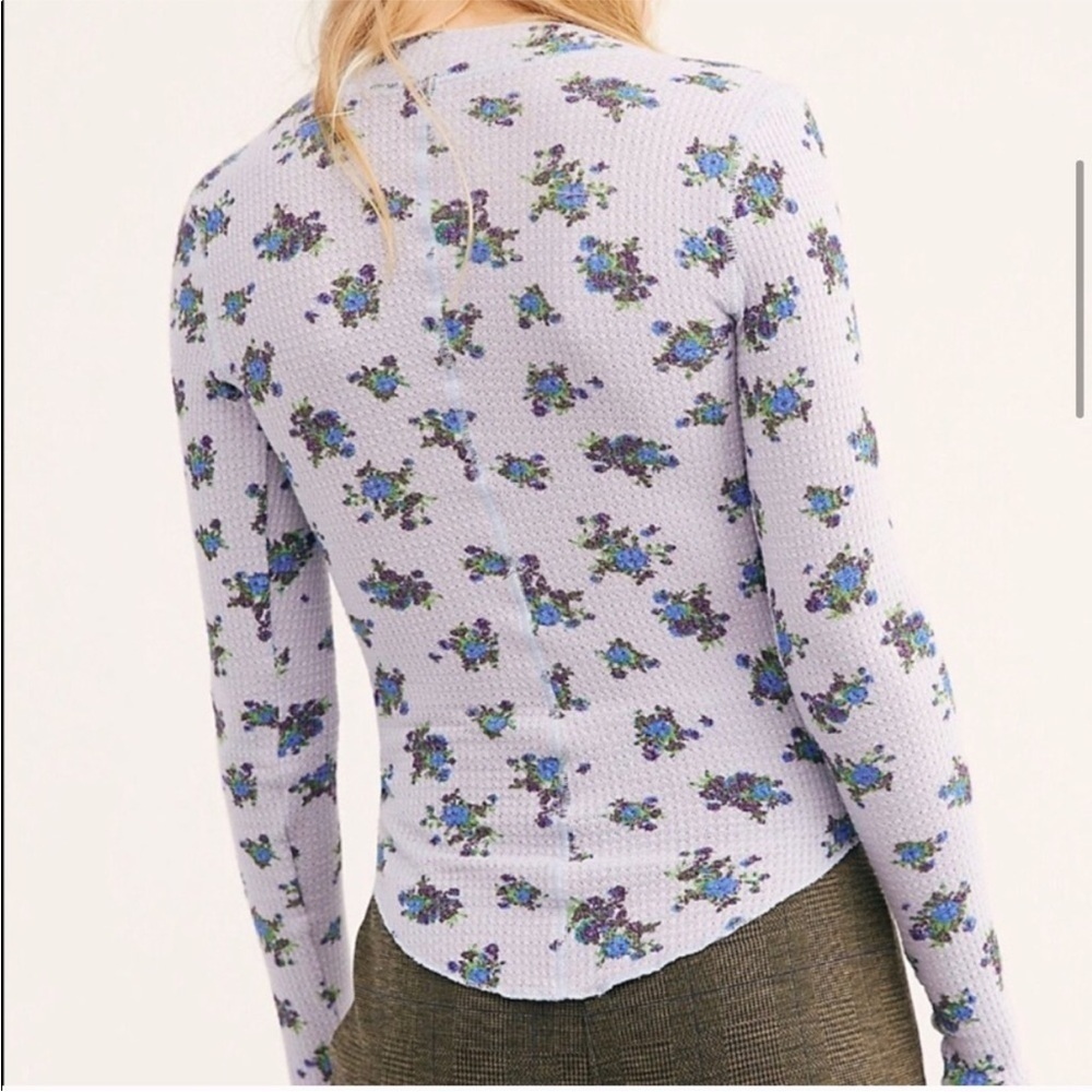 Free People Floral Thermal Snap Henley | Waffle Knit Long Sleeve Top | XS - Picture 3 of 10
